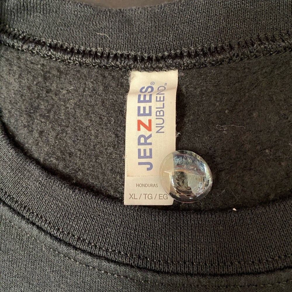 Jerzees Black Crewneck Sweatshirt with Caffeine & Chaos Graphic - Picture 3 of 6